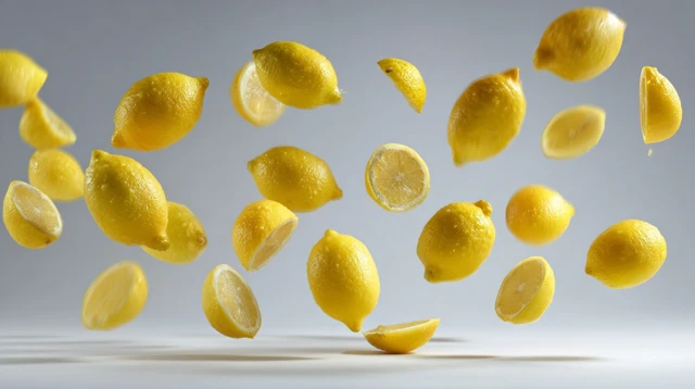 Falling Lemons Fresh Citrus Fruit Photo