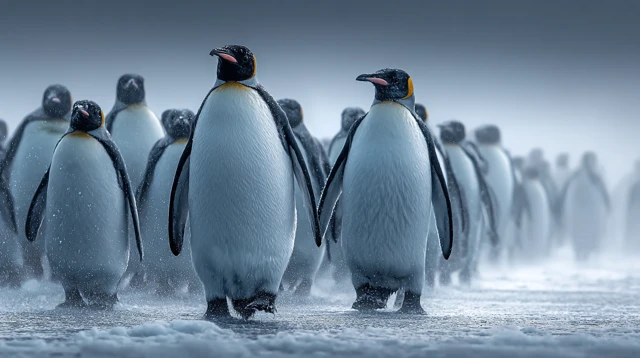 Penguins in Antarctica Snowy Day