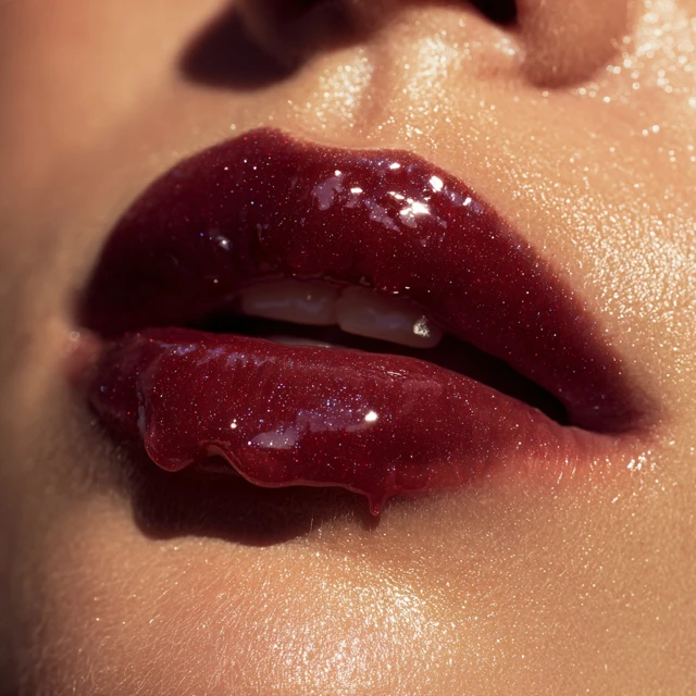 Plum Red Wine Glossy Lips Close Up Beauty Shot