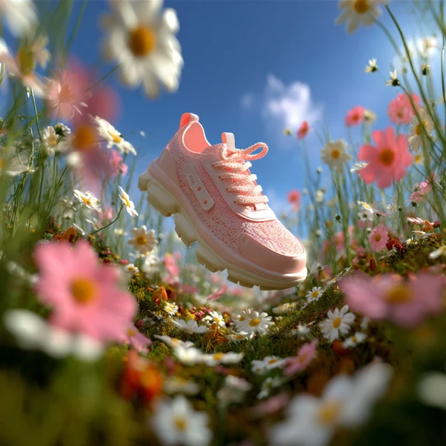 Pink Sneaker in a Meadow 3D Render Product Shot