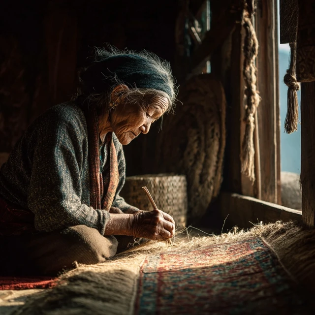 Nepalese Woman Weaving in the Himalayas