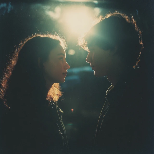 Young Couple Silhouette Vintage Photography