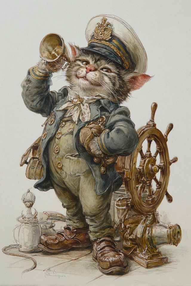 Captain Cat Full Body Illustration
