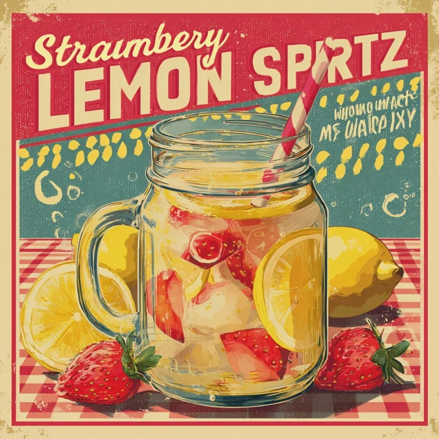Strawberry Lemon Spritz Vintage Illustration