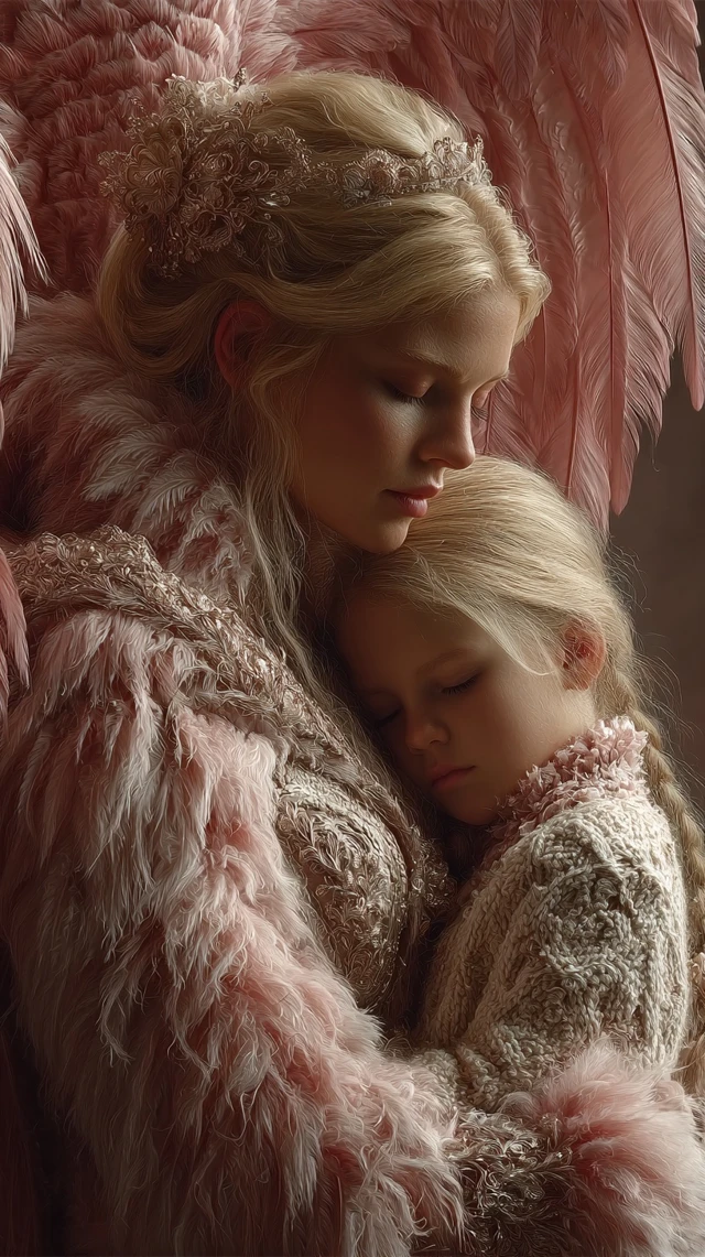 Angel Mother and Child Embracing Fantasy Art