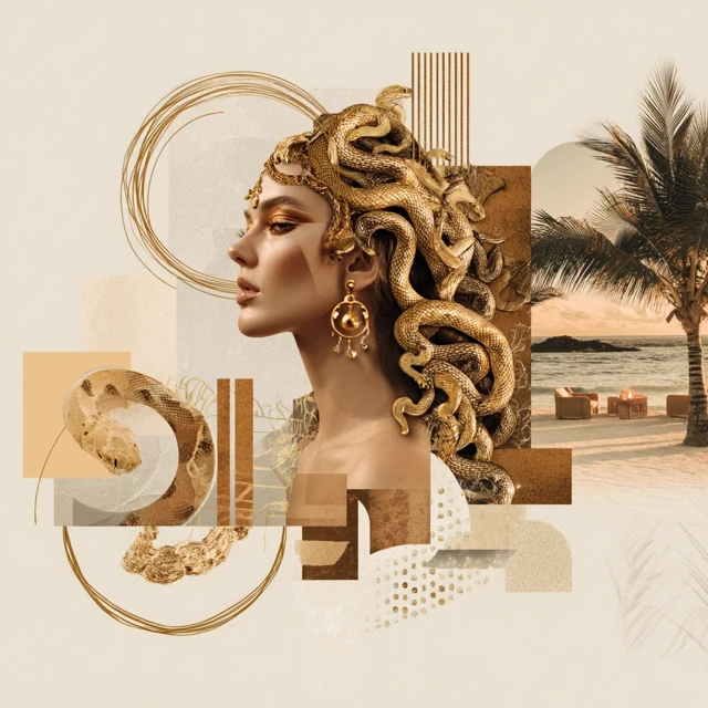 Medusa Fashion Photography Gold Snakes Minimalism