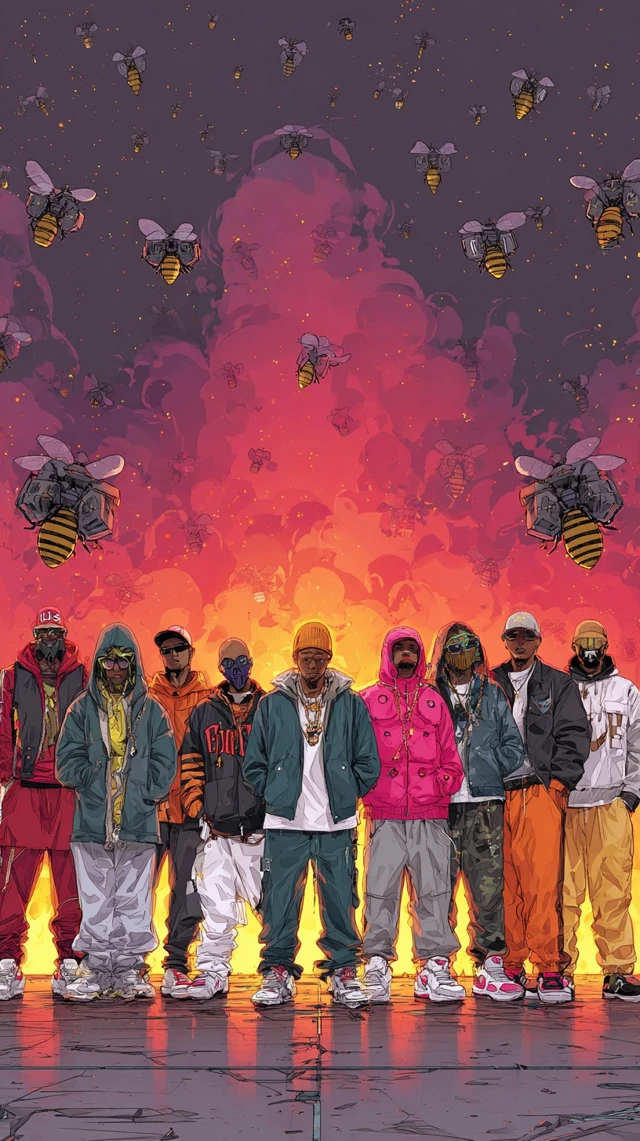 Hip Hop Group with Robotic Bees Art