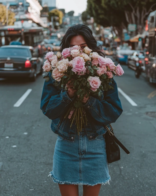 Woman with Roses Street Style Instagram Story