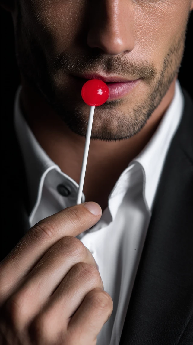 Executive Man with Lollipop Black Suit Portrait