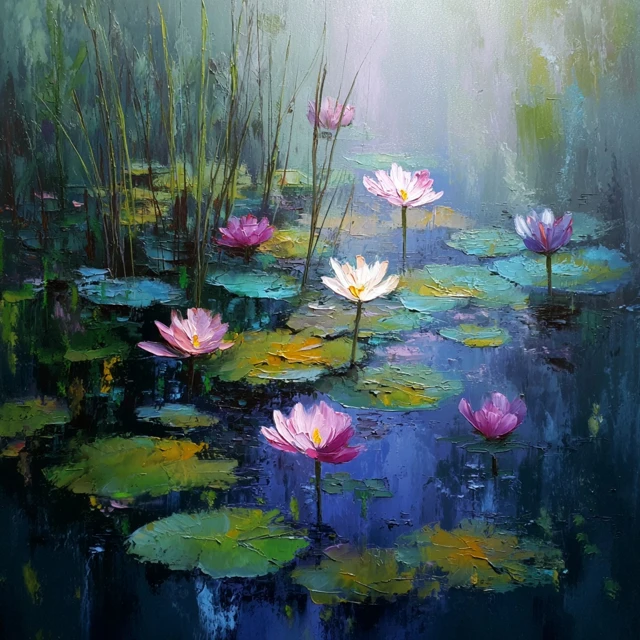 Lotus Pond Acrylic Painting