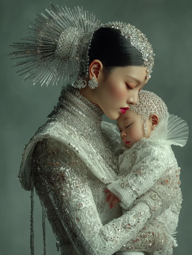 Korean Mother and Baby 3D Portrait Luxury Fashion