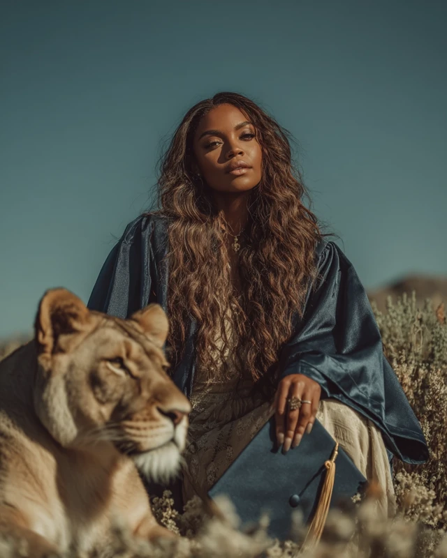 Black Graduate with Lion Photography