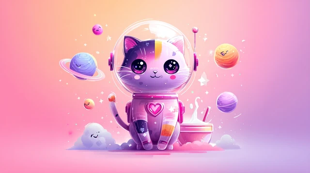 Cosmic Kitty Adorable Cat in Space Illustration