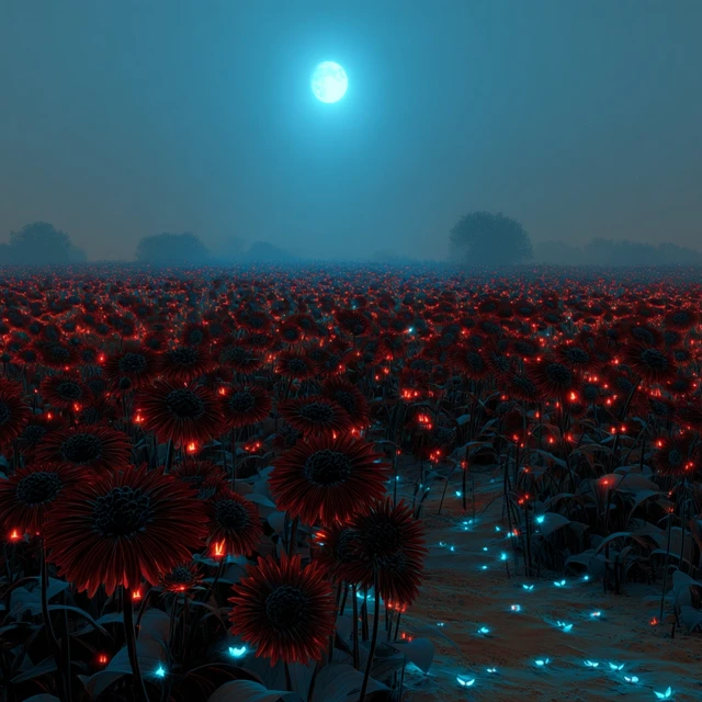 Black Sunflowers Under a Blue Moon 8K