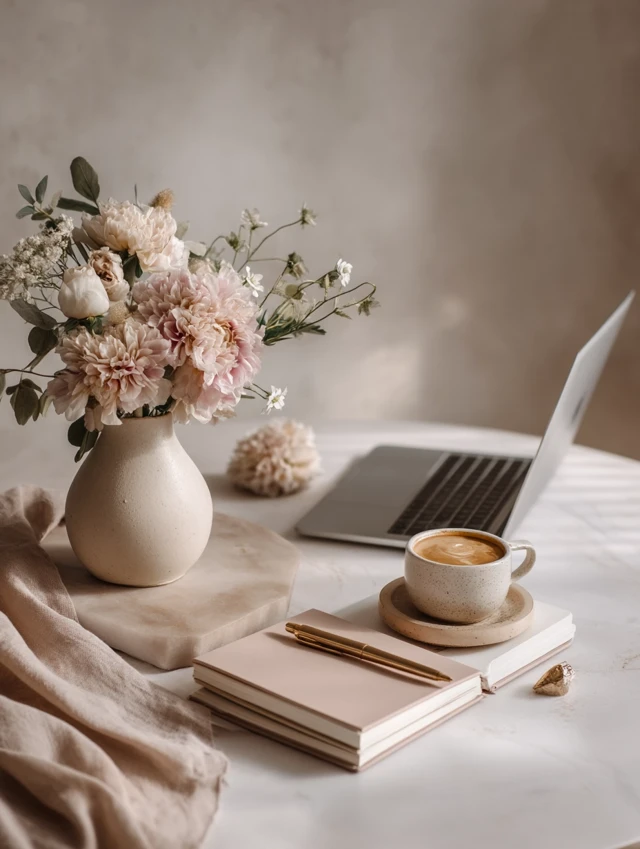 Feminine Desk Scene Minimalist Aesthetic