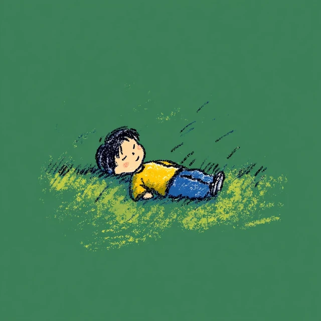 Boy Relaxing in Grass Cartoon Style Illustration