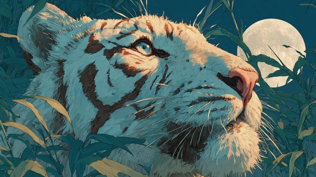 White Tiger Moonlit Night Illustration