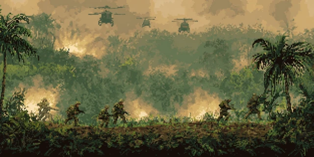 Vietnam War Pixel Art Jungle Battlefield