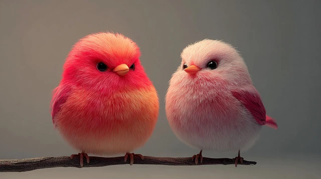 Fluffy Birds 3D Render with Contrasting Lighting