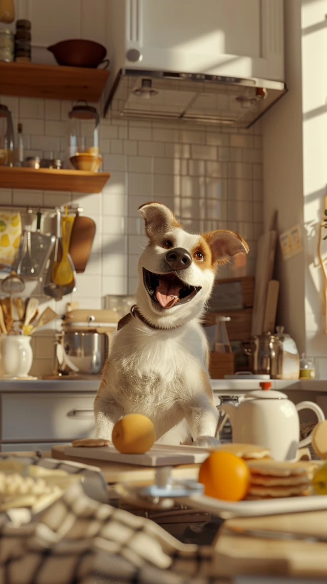 Dog Cooking Pancakes in the Kitchen Joyful Illustration