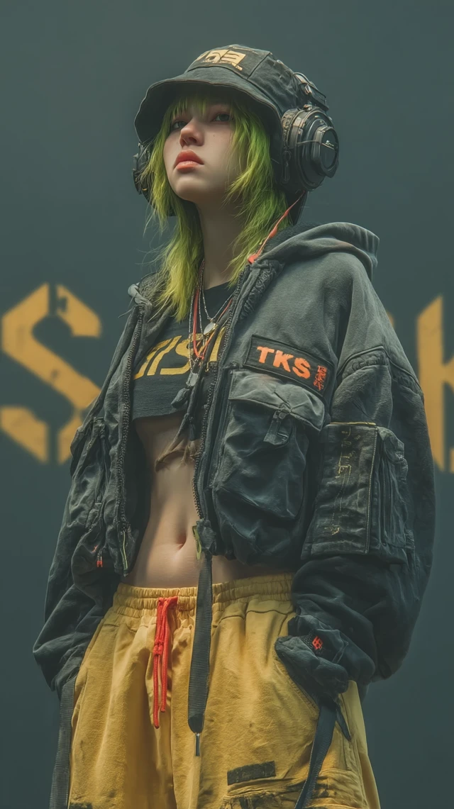 Cyberpunk KPop Girl Futuristic Streetwear