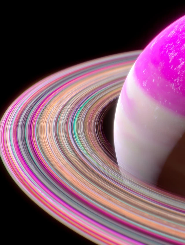 Enigmatic Planet with Swirling Rings in Vibrant Colors