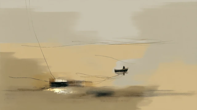Minimalist Sea Boat Illustration Nordic Japan Style