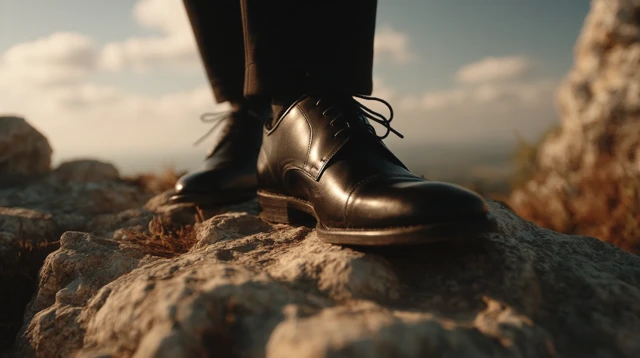 Heroic Shoes on Mountain Peak: A Cinematic Shot