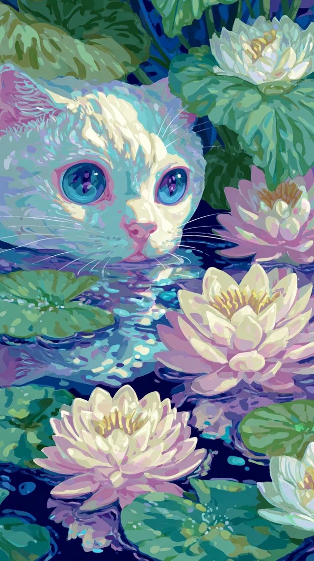 Cat in Flowers Pastel Neon Art