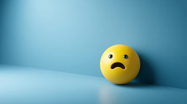 Sad Emoji 3D Render on Blue Background