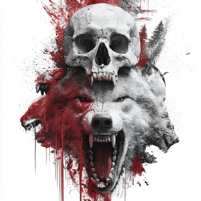 Skull and Wolf Fierce Art Hyper Realistic Design