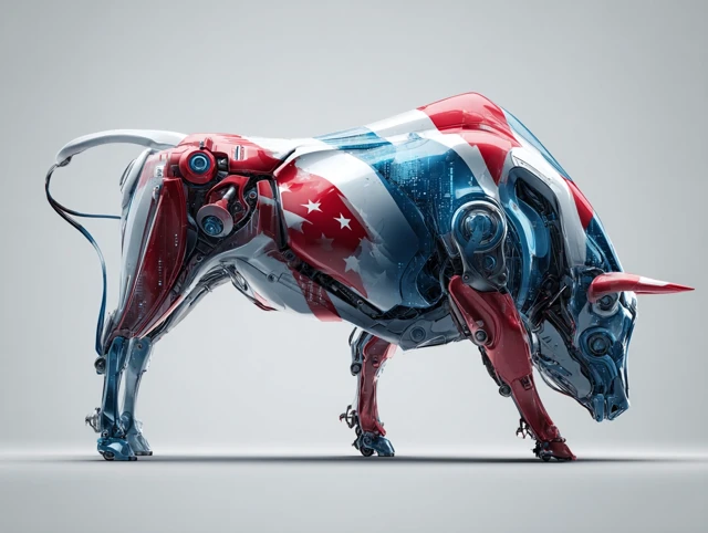 Cybernetic Bull Patriotic Red White and Blue