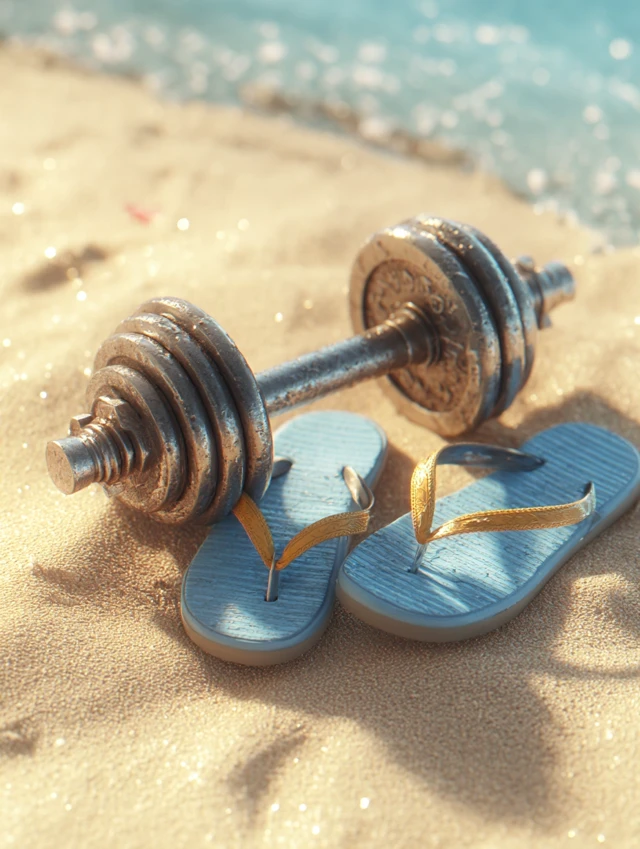 Beach Workout Dumbbell and Flip Flops