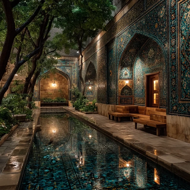 Persian Garden Oasis Samarkand Palace Architecture Evening