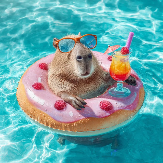 Happy Capybara Relaxing in Pool Summer Vibes
