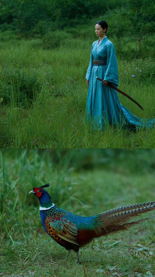 Golden Pheasant and Woman in Hanfu