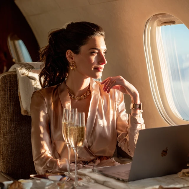 Luxury Travel Young Woman Private Jet Business