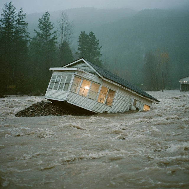 House Destroyed by Flood Nature Disaster