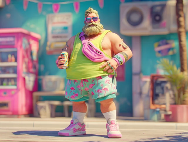 90s Party Dad in Neon 3D