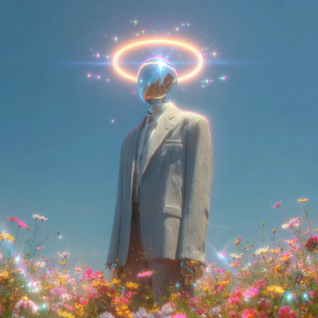 Metallic Mannequin in Field of Flowers Surreal 4K