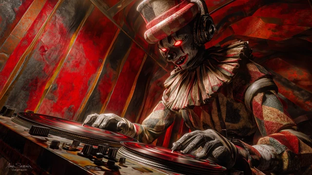 Menacing Clown DJ Spinning Records