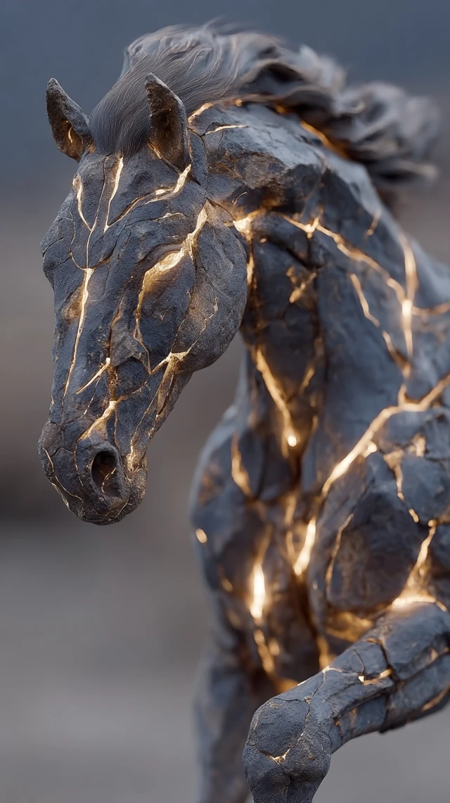 Majestic Lava Horse: Fiery Creature in a Volcanic Landscape