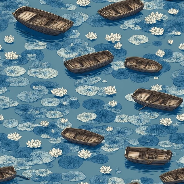 Chinese Boat Pattern Lotus Flowers Porcelain Style