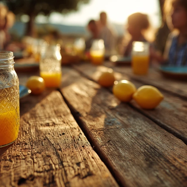 Summer Table with Lemonade and Kids