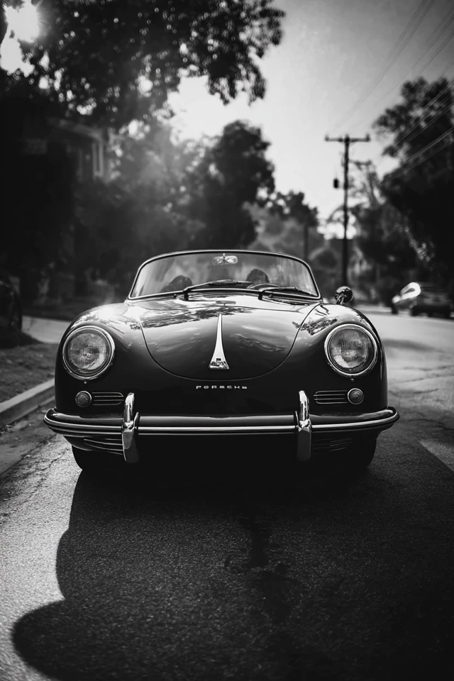 Porsche Speedster Retro Black and White Photo