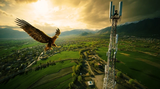 Eagle Soaring Over Tower Iran Nature and Technology