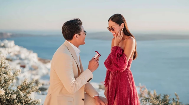 Romantic Proposal Asian Couple Engagement Ring Love