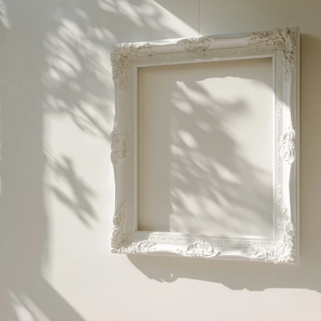Baroque Picture Frame on Wall with Botanical Shadows