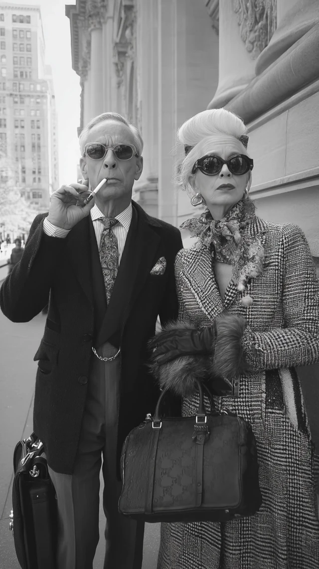 Vintage Elderly Couple in New York 1950s