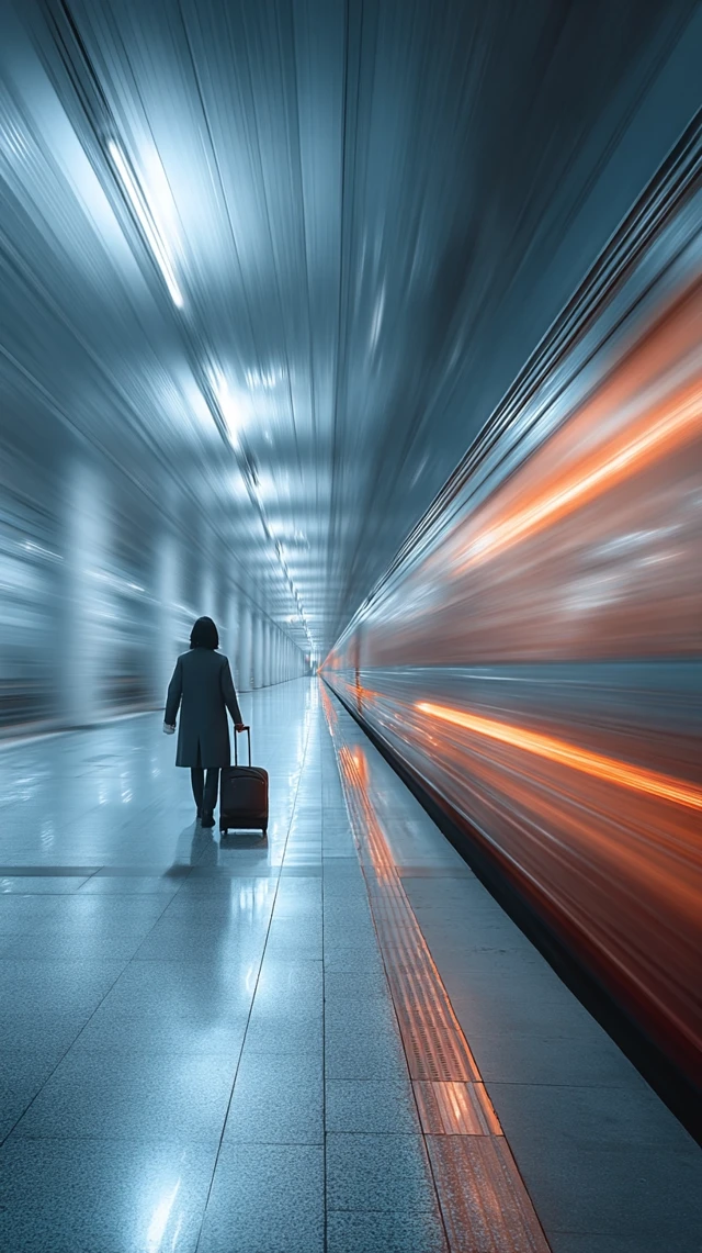 Traveler with Suitcase in Train Station